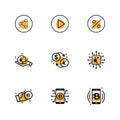 Share , play , percentage , safe , crypto currency , ic ,bitcoin , mobile , 9 eps icons set vector