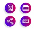 Share, Servers and Report icons set. Education sign. Follow network, Big data, Presentation document. Vector