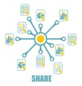 Share sign with abstract document icons