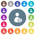 Share user data flat white icons on round color backgrounds