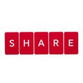 Share Word Spelled Out Using Red Letter Tiles on White Background Royalty Free Stock Photo