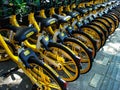Shared bikes in the street of wuhan city china