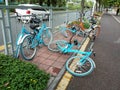 Shared bikes were thrown to the ground Royalty Free Stock Photo