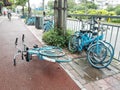 Shared bikes were thrown to the ground Royalty Free Stock Photo