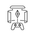 Shared digital world, metaverse development thin line icon. Virtual monitor or hologram. Pixel perfect, editable stroke. Vector