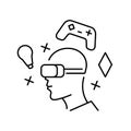 Shared digital world, metaverse development thin line icon. Virtual monitor or hologram. Pixel perfect, editable stroke. Vector