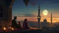 Shared experience fostering understanding and harmony during Ramadan. Illustration