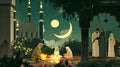 Shared experience fostering understanding and harmony during Ramadan. Illustration.