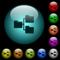 Shared folders icons in color illuminated glass buttons