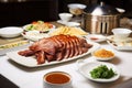 shared meal of peking duck at a party