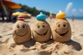 Shared moments Family Face symbol on sandy beach, room for personalization