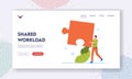 Shared Workload Landing Page Template. Business Solution, Compromise and Problem Solving Concept. Man Carry Huge Puzzle Royalty Free Stock Photo