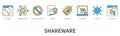 Shareware concept with icons in minimal flat line style Royalty Free Stock Photo