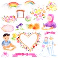 Sharia and Islamic Wedding Theme Watercolor Illustration