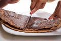 Sharing Crepes with Banana and Chocolate cream Royalty Free Stock Photo