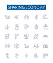 Sharing economy line icons signs set. Design collection of Collaborative, Bartering, Exchange, Platforms, Networking