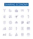 Sharing economy line icons signs set. Design collection of Collaborative, Bartering, Exchange, Platforms, Networking