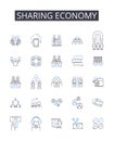 Sharing Economy line icons collection. Unity, Harmony, Bonding, Connection, Fellowship, Companionship, Cooperation