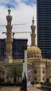 Sharjah city view, high rise buildings with lagoon