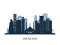 Sharjah skyline, monochrome silhouette.