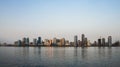 Sharjah. Summer 2016. Evening cityscape with the Persian Gulf and city architecture.