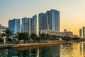 SHARJAH, UAE, OCTOBER 24, 2016: Al quasba channel in Sharjah during sunset