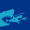 Shark abstract poster with slogan save the sharks on blue background vector illustrator Royalty Free Stock Photo