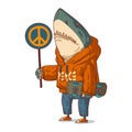 A Shark against War, isolated vector illustration. Antiwar concept.