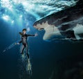 Shark Attack Female Scuba Diver Royalty Free Stock Photo