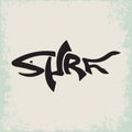 Shark Attack surfing stamp. Surfing t-shirt graphic design. California surfers wear typography emblem.