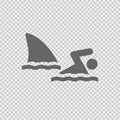 Shark attack vector icon eps 10. Fish fin and swimmer symbol. Simple isolated illustration