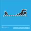 Shark attack vector icon eps 10. Fish fin and swimmer symbol. Simple isolated illustration