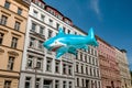 Shark ballon with real estate building facade background Royalty Free Stock Photo