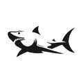 Shark black silhouette on white background.