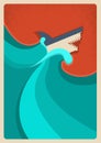 Shark in blue sea.Vector poster background