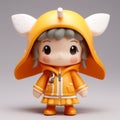 Detailed Character Design Toy With Orange Coat On Gray Background