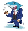 Shark Businessman With Cigarette Color Illustration Design