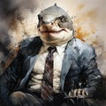 Shark businessman sitting in business suit in chair Royalty Free Stock Photo