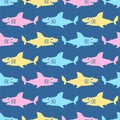 Shark cartoon pattern seamless. Sea predator background. Big fish monster texture. Baby fabric ornament Royalty Free Stock Photo