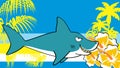 Funny shark cartoon tropical background Royalty Free Stock Photo