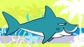 Grumpy shark cartoon tropical hawaiian background Royalty Free Stock Photo