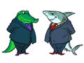Shark and crocodile. two businessmen communicate, business meeting