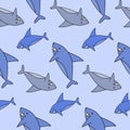 Shark cute design with marine predator blue gray shark, seamless pattern Royalty Free Stock Photo