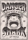 Shark danger monochrome posterer vintage