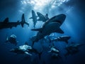 Shark in deep blue ocean,close up. Underwater world Royalty Free Stock Photo