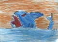 Shark drawing by a kid Royalty Free Stock Photo