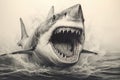 Shark drawing, shark pencil drawing vintage. Generative Ai