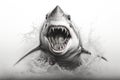 Shark drawing, shark pencil drawing vintage. Generative Ai