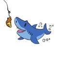 Shark eating pizza cartoon