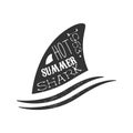Shark Fin Above The Wave Summer Surf Club Black And White Stamp With Dangerous Animal Silhouette Template